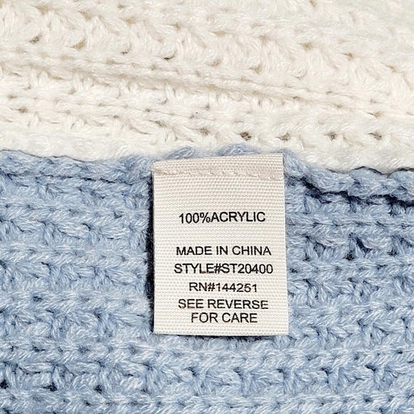 Blue & White Colorblock Cropped Oversized Waffle Knit Sweater Women's (XL - 1X) - Picture 5 of 8